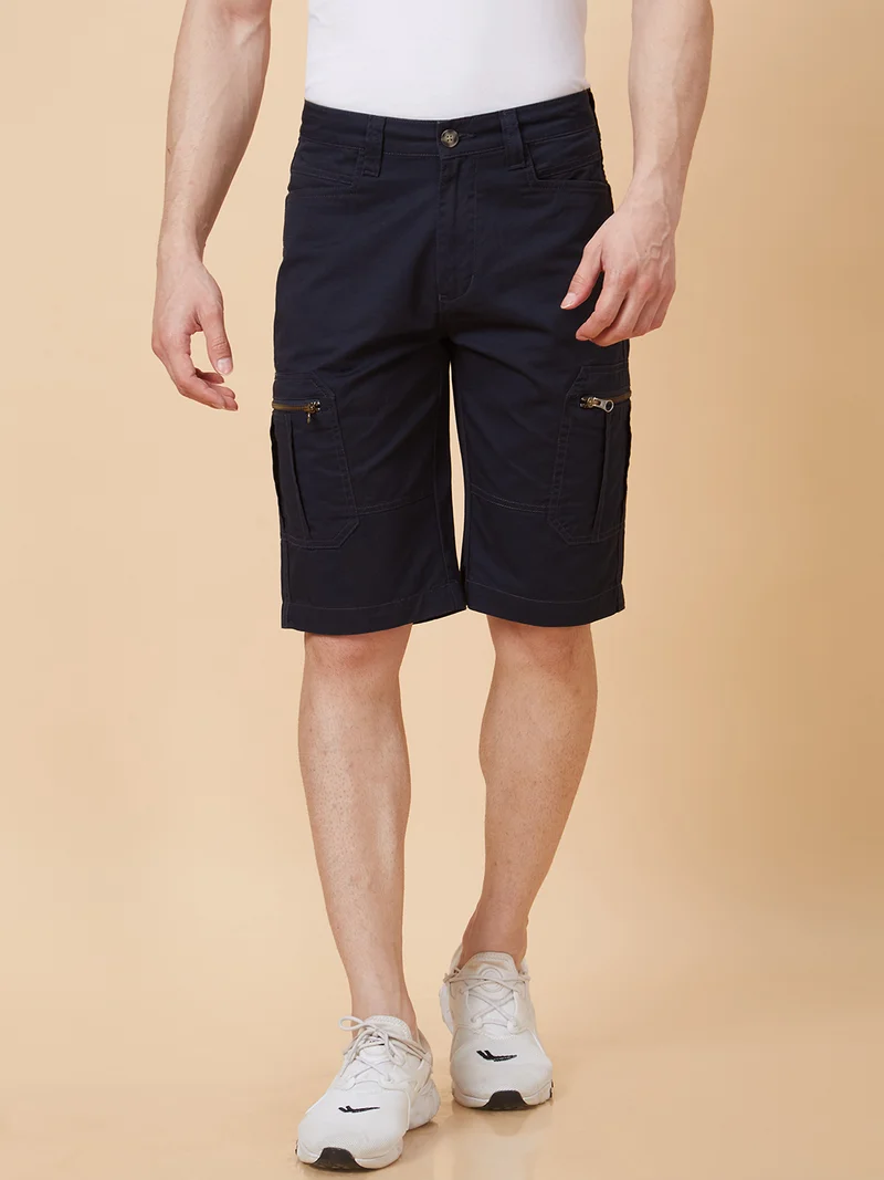 globus Globus Men Navy Solid Regular Fit Cargo Short